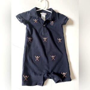Ralph Lauren navy blue baby boy romper baseball theme 6 months